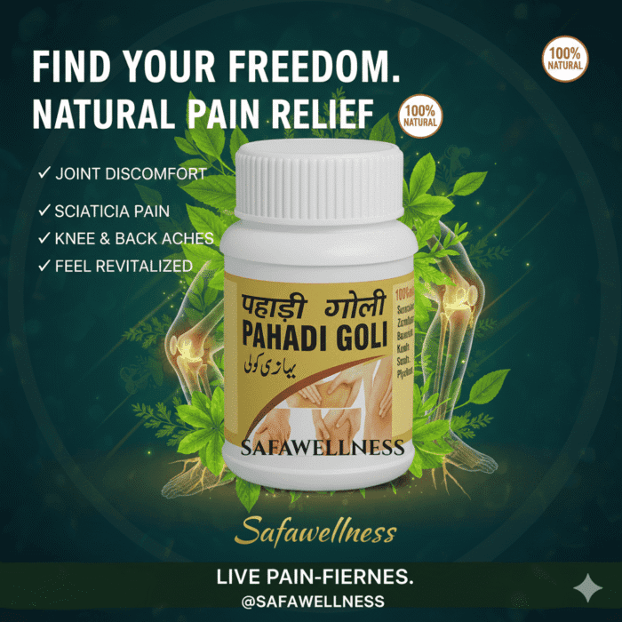Safawellness Pahadi Goli, the best ayurvedic medicine for joint pain, supports relief from stiffness and helps improve daily movement with herbal ingredients.