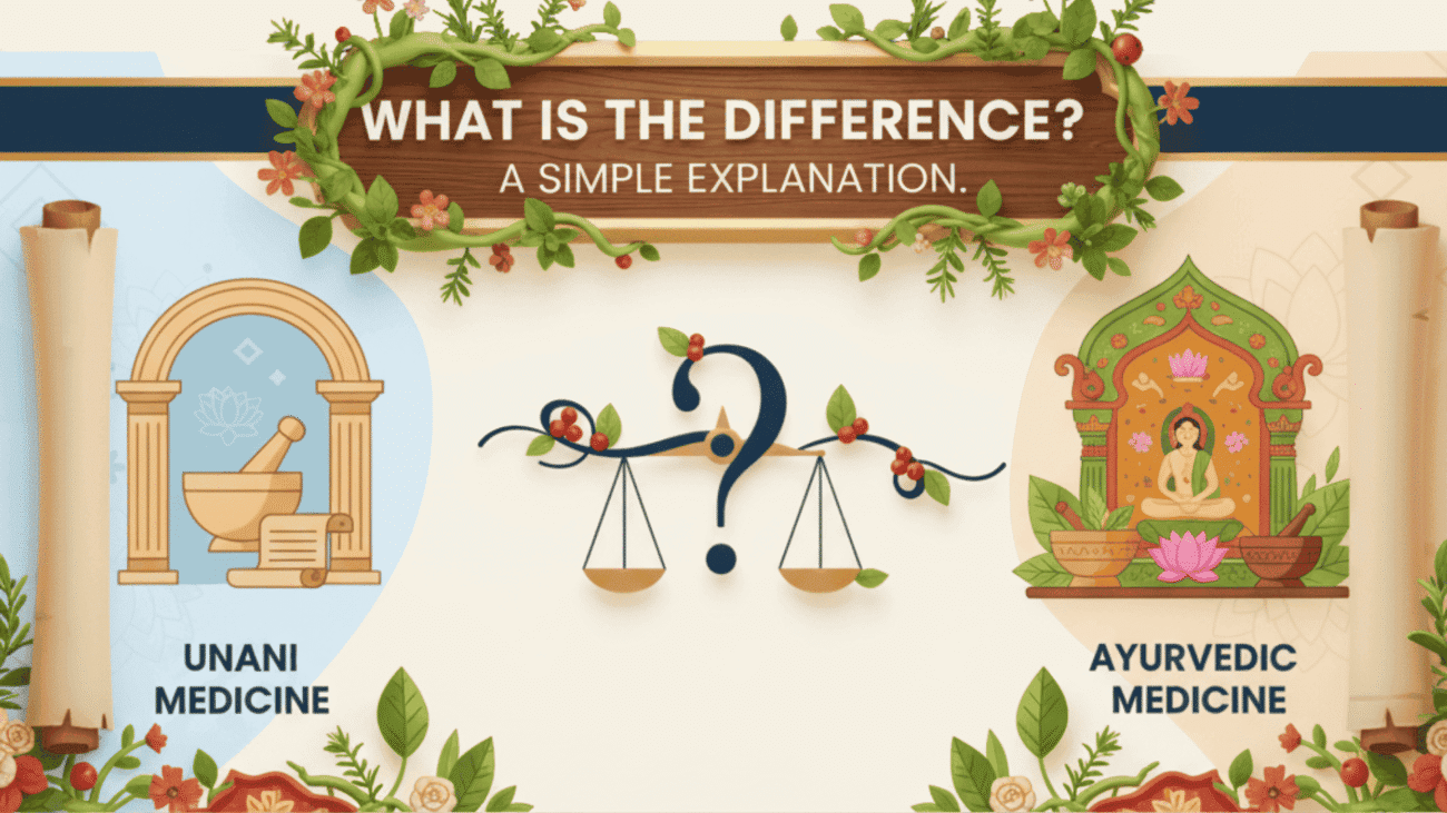 Difference between Unani and Ayurvedic medicine showing origin, principles, and treatment approach