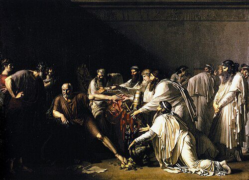 classical artwork showing hippocrates refusing the gifts of artaxerxes symbolizing medical ethics and integrity