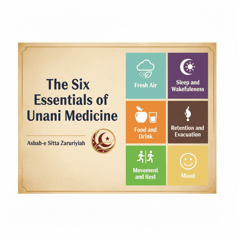 The Six Essentials of Unani Medicine Asbab e Sitta Zaruriyah written cleanly and medically correct